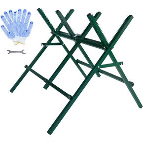 Adjustable Sawhorse, Portable Folding Sawbuck for Splitting/Logging/Firewood, Heavy Duty Strong Iron Log Sawhorse Bracket, 150Lbs Log Cutting Stand.