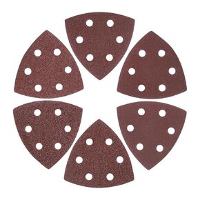 60pcs Mouse Sander Detail Sandpaper - [ 40-240 Grit, 3-3/4"] Triangle Hook and Loop Assorted Sanding Pads Sheet for Wood Furniture Polishing Use | 6 Hole, Aluminum Oxide
