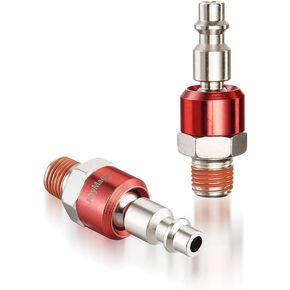 Industrial-Grade 1/4" Swivel Air Plug, 6-Pack 360° Swivel Steel Red Electrophoresis Plug, 1/4-Inch NPT Male Pre-Coated 18-Threads, Air Hose Fittings(Red)