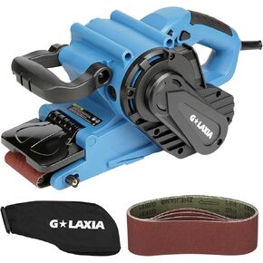 Belt Sander, 8 Amp Corded Sander with Dust bag, 3" x21" Sanding Belt, 6 Adjustable Speed 120-380 m/min and 3 Position Handle for Polishing and Sanding
