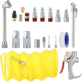 20PCS Air Compressor Accessory Kit with Hose, Air Compressor Tool Includes Recoil Air Hose, Air Duster Blow Gun and Nozzles, Air Compressor Fitting