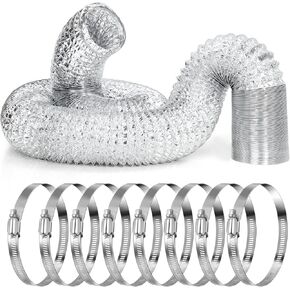 30 ft Aluminum Dryer Vent Hose with Stainless Steel Hose Clamps Set, Flexible Air Ducting Vent Hose for Kitchen Bathroom Grow Tent HVAC Ventilation Exhaust(6 Inches)