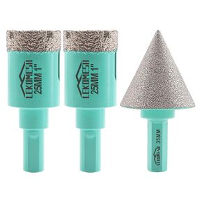 Diamond Core Drill Bits - 25/35mm and Diamond Chamfer Bits 50mm Finger Milling Bits 20mm with 5/8"-11 Thread Tile Hole Saw Cutter Dry Drilling Milling Grinding for Porcelain Ceramic Tile