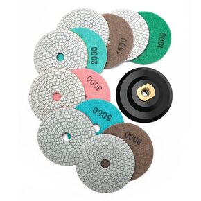 13 Packs 4 Inch Diamond Polishing Pads with Backer Pad, COITEK Wet/Dry Polish Pad Kit for Drill Grinder Polisher 50-8000 Grit Pads for Granite Marble Concrete Polishing