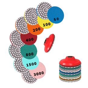 2 Inch Diamond Polishing Pads,7Pcs Dry Wet Granite Stone Polish Pad Kit，50-3000 Grit Polishing Pad with 5/8"-11 Backer Pad for Granite Stone Concrete Marble Floor Polishing