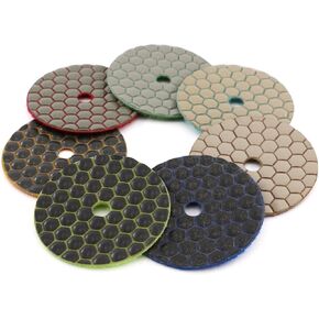 4" Dry Diamond Polishing Pads - Sanding and Polishing Tile Stone Marble Granite Concrete Ceramics Glass 7Set