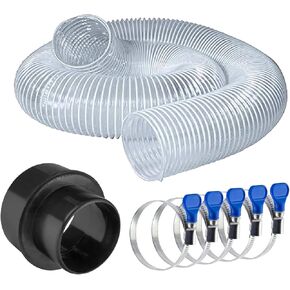 POWERTEC 70437 3" x 10' PVC Dust Collection Hose with 4-Inch to 3-Inch Reducer and 5pc 3 Inch Key Hose Clamp for Dust Collector for Woodworking and Shop Vacuum