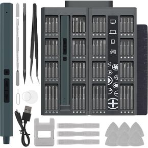 مجموعة مفكات كهربائية صغيرة - 82 في 1 مفكات كهربائية دقيقة ومثقاب، مع 64 قطعة مغناطيسية، بطارية قابلة لإعادة الشحن، مفك عزم دوران الطاقة مع أضواء LED لساعة كاميرا الهاتف in Kuwait