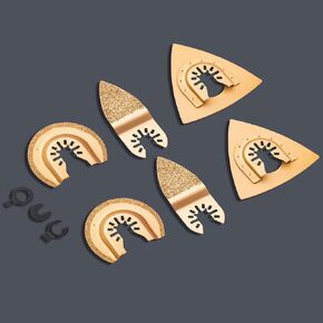 6 Pcs Multitool Carbide Oscillating Saw Blades, Mixed Universal Saw Blades Semicircle Triangular Finger Kit for Tile Grout Mortar Concrete Masonry