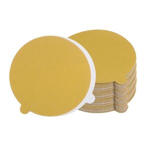 100pcs PSA Sanding Discs - [5 Inch x 220 Grit] Non-Hole Self Adhesive Sticky-Back Gold Sandpaper Discs with Tab for Automotive Car Paint Use, Aluminum Oxide, Round