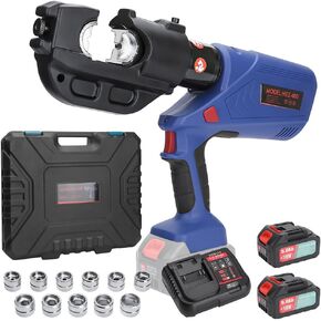 Electric Hydraulic Cable Crimping Tool 12 Ton, with Digital Display, Suitable for Wires and Copper/Aluminum Terminals, Includes 11 Sets of Dies and 2 Rechargeable 5.0A Batteries