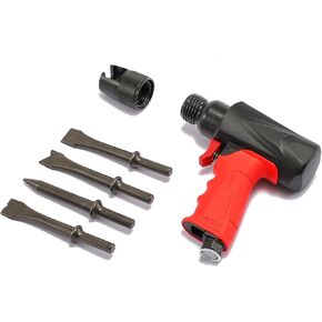 Compact Air Hammer Short Barrel with Quick Change Retainer and 4 PC Chisel Set，1-5/8 Inch stroke, 4500 BPM, Lightweight
