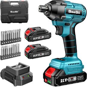 Seesii Impact Driver Kit, 21V Max Torque 1590In-lbs(180N.m) Cordless Impact Driver Set with Two 2.0Ah Battery, 1/4" Hex Chuck Power Impact Drill, 0-2500RPM Variable Speed, 20Pcs Drill Bits, QH150