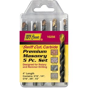 IVY Classic 10256 5-Piece Premium Carbide Masonry Drill Bit Set, Sturdy Plastic Case