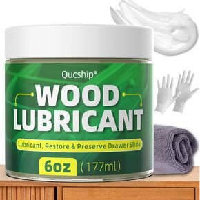 Wood Lubricant 6oz & Wood Wax - Paste Wax for Wood, Drawer Wax, Sliding Drawer & Door Hinge Lubricant - Restore & Maintain Wooden Slide, Loosen Drawer Slide - by Qucship