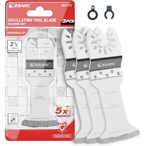 EZARC Diamond Oscillating Blade, Extra Long Reach Oscillating Multi Tool Saw Blades for Grout Removal, Cleaning Mortar, 3-Pack