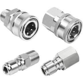 Non Rust 2 Sets 1/4 Inch Pressure Washer Coupler Quick Connect Plug, Stainless Steel Male and Female Quick Connect Fittings, Pressure Washer Adapter Set Hose Connect