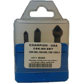 Champion CSK-3SH-SET Zero Flute 1/4-Inch Hex Countersink Set, 3-Piece