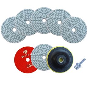 4 Inch Diamond Polishing Pads Wet Dry with 5/8"-11 Backer Pad 8 Pieces Polish Pad Kit for Drill Grinder Polisher 200 Grit for Granite Tile Marble Concrete Stone Polishing Countertop Quartz …