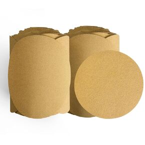 200 PCS 6 Inch Gold PSA Sanding Discs 80 Grit Self Adhesive Sticky-Back Sandpaper for DA Sander Finishing Various Materials-Wood Metal Plastics Woodworking Sanding Disc Roll