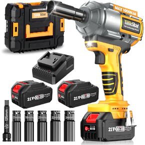 1000N.m(738ft-lbs) Cordless Impact Wrench 1/2 Inch, High Torque Brushless Power Impact Gun, 2 x 4.0Ah Battery & Fast Charger, 21V Electric Impact Driver for Truck Mower Home Car Tires