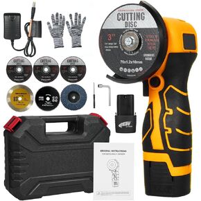 Cordless Brush Angle Grinder Kit, Weytoll 7000RPM Cordless Angle Grinder, Mini Angle Grinder with 2Pcs 16.8V 2000mAh Battery and Cutting Blade for Cutting Polished Brick Wood Stone Steel