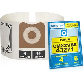 6 Pack CMXZVBE43271 Vacuum Filter Bags for CMXEVBE17040 4 Gallon Shop Vac.