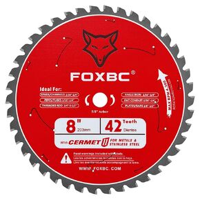 FOXBC 8 Inch Metal Steel Cutting Circular Saw Blade 42 Teeth, Cermel Carbide Up to 5X Longer Life