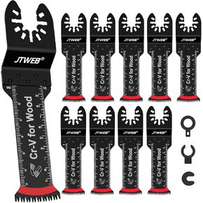 JTWEB Japanese Tooth Oscillating Tool Blade Wood, 10PCS Arc-Shaped Edge Extra Long Reach Oscillating Saw Blades, Multitool Blades Clean Cut for Wood, Plastic, Multi Tool Blades Kits for Dewalt