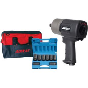 AIRCAT Pneumatic Tools 1770-XLK: 3/4-Inch Impact Wrench Kit with Refined Design Twin Hammer 1,600 ft-lbs