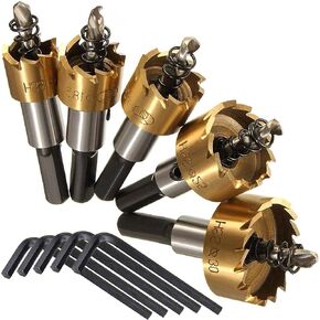 KEWAYO 16 to 30mm Hole Saw Kit for Hard Metal, Tungsten Carbide Tipped Hole Cutter Set with Titanium-Plated Pilot Drill bit for Metal, Stainless Steel, Iron, Wood, Plastic 5 Pack