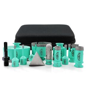 Tile Hole Saw Kit - (6/6/8/20/25/35/50/75/100mm+20mm Finger Bit+50mm Chamfer Bit+SDS Adapter) Diamond Tile Drill Bits for Porcelain Ceramic Marble Brick Concrete,5/8"-11 Thread