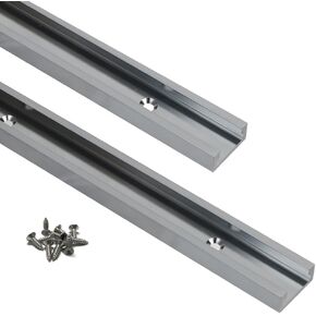2pc Aluminum 400mm Double-Cut Profile Universal 3/4 Slot T-Track with Predrilled Mounting Holes and Wood Screws,30 Type T Track for Woodworking Jigs and Fixtures,Drill Press Table,(15.75in)-SV