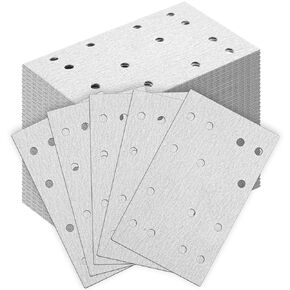 100 Pcs P180 Grit 80 X133mm Rectangular Abrasive Sanding Sheets 14 Hole Sanding Sheets Sandpaper Compatible with Festool RTS 400 RS400 LS130 Sander Sheet Sander Hook and Loop Sandpaper