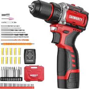20V Cordless Drill Set, Power Drill Set with Battery & Charger,Electric Drill Cordless/Hand Drills Cordless,3/8" Keyless Chuck, 2 Variable Speed, Built-in Work Light, 40pcs Drill Bits (Red)