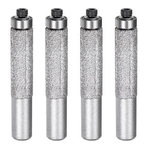 uxcell 4 Pcs Diamond Profile Straight Router Bit 13.3mm Dia 1/2" Shank 46 Grit Wet Dry Use Brazed Cylinder Profile Wheel with Bearing for Marble Quartz Stone Tile Edge Cutting