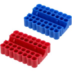 HARFINGTON 2pcs Plastic Hex Shank Screwdriver Bit Holder Organizer 32 Holes 1/4 Inch Plastic Drill Bits Storage Case for Any 1/4" Hex Shank Metal Driver Bits Use, Red Blue