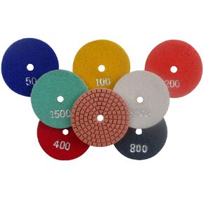 4 Inch Wet Diamond Polish Sanding Pads for Concrete Marble Travertine Terrazzo Engineer Stone Counter top 7 Pcs Set