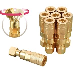 Upgraded 1/4'' NPT Air Hose Fittings, 1/4 Inch Brass Female 360° Swivel Coupler, Quick Connector M Style Air Coupler,1/4 Inch Air Fittings For Air Compressor Accessories 8-Pack
