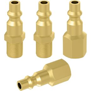 1/4-Inch NPT Brass Industrial Air Coupler Plug, Air Compressor Quick Connect NPT Male and Female Plug, Air Hose Fittings Adapter (4PCS)