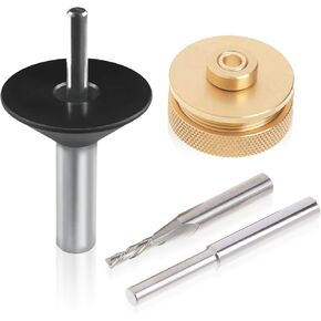 POWERTEC 72132 Solid Carbide Downcut Spiral Router Bit 1/4 Shank with Router Bushing, Collar, Alignment Pin, and Router Base Plate Centering Pin and Cone Set with 1/2" and 1/4" Ends