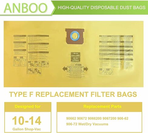 for Shop Vac 90661 9066100 Type E Wet Dry Vacuum Bag for Shop Vac 5 To 8 Gallon Disposable Collection Filter Bags (yellow-6pcs) in Saudi Arabia