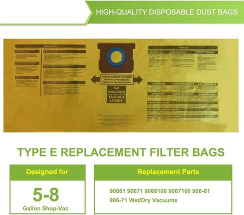 for Shop Vac 90661 9066100 Type E Wet Dry Vacuum Bag for Shop Vac 5 To 8 Gallon Disposable Collection Filter Bags (yellow-6pcs) in Saudi Arabia