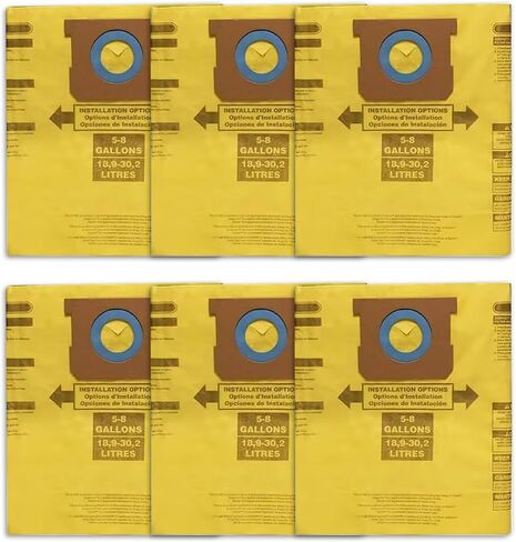 for Shop Vac 90661 9066100 Type E Wet Dry Vacuum Bag for Shop Vac 5 To 8 Gallon Disposable Collection Filter Bags (yellow-6pcs) in Saudi Arabia