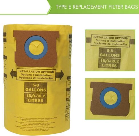 for Shop Vac 90661 9066100 Type E Wet Dry Vacuum Bag for Shop Vac 5 To 8 Gallon Disposable Collection Filter Bags (yellow-6pcs) in Saudi Arabia