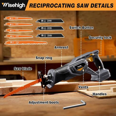 Cordless Reciprocating Saw For Dewalt 20V Battery, Brushless Reciprocating Saw, 3300RPM 28mm Reciprocating Stroke, 8 Saw Tool-Free Blade Change For Steel Bars Wood Metal Plastic Cutting (Tool Only) in Saudi Arabia