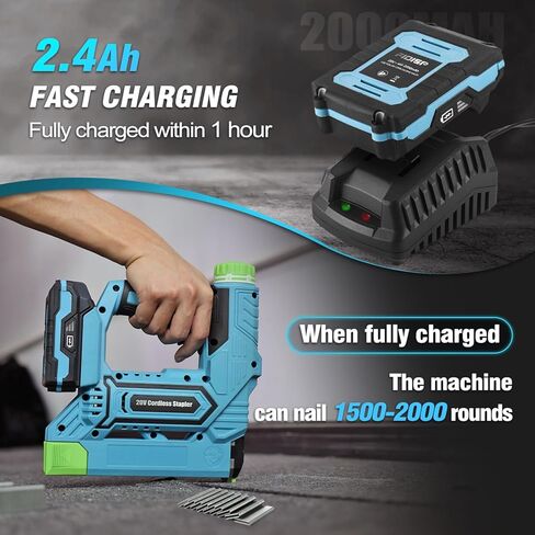 18 Gauge Nail Gun Battery Powered, 2 in 1 Cordless Nail Gun, 20V Cordless Brad Nailer/Stapler with Battery and Charger, A Storage Bag, 1000 Staples and 1500 Nail for Carpentry & DIY in Kuwait