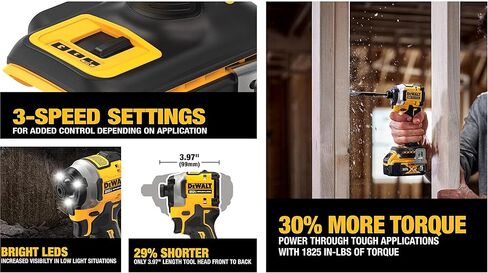 DEWALT ATOMIC 20V MAX* 1/4 in. Brushless Cordless 3-Speed Impact Driver one-pack Bare Tool (1pack ATOMIC 20V MAX Brushless 1/4 in. 3Speed Drive) in Kuwait