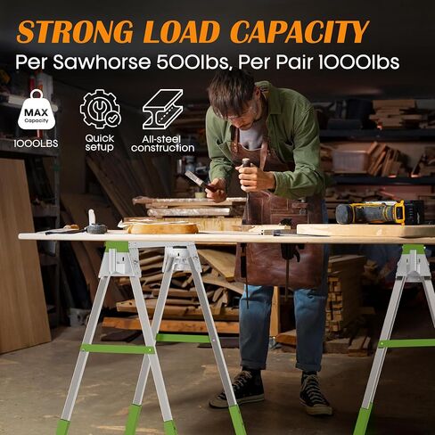 Adjustable Height Sawhorse 2 Pack, Folding Portable Saw Horses with 30-34 inch Adjustable Legs, Heavy Duty Steel Pro Bench Saw Horse for Woodworking, Carpenters, Contractors, Fully Assembled (blue) in Saudi Arabia