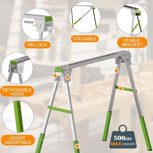 Adjustable Height Sawhorse 2 Pack, Folding Portable Saw Horses with 30-34 inch Adjustable Legs, Heavy Duty Steel Pro Bench Saw Horse for Woodworking, Carpenters, Contractors, Fully Assembled (blue) in Saudi Arabia